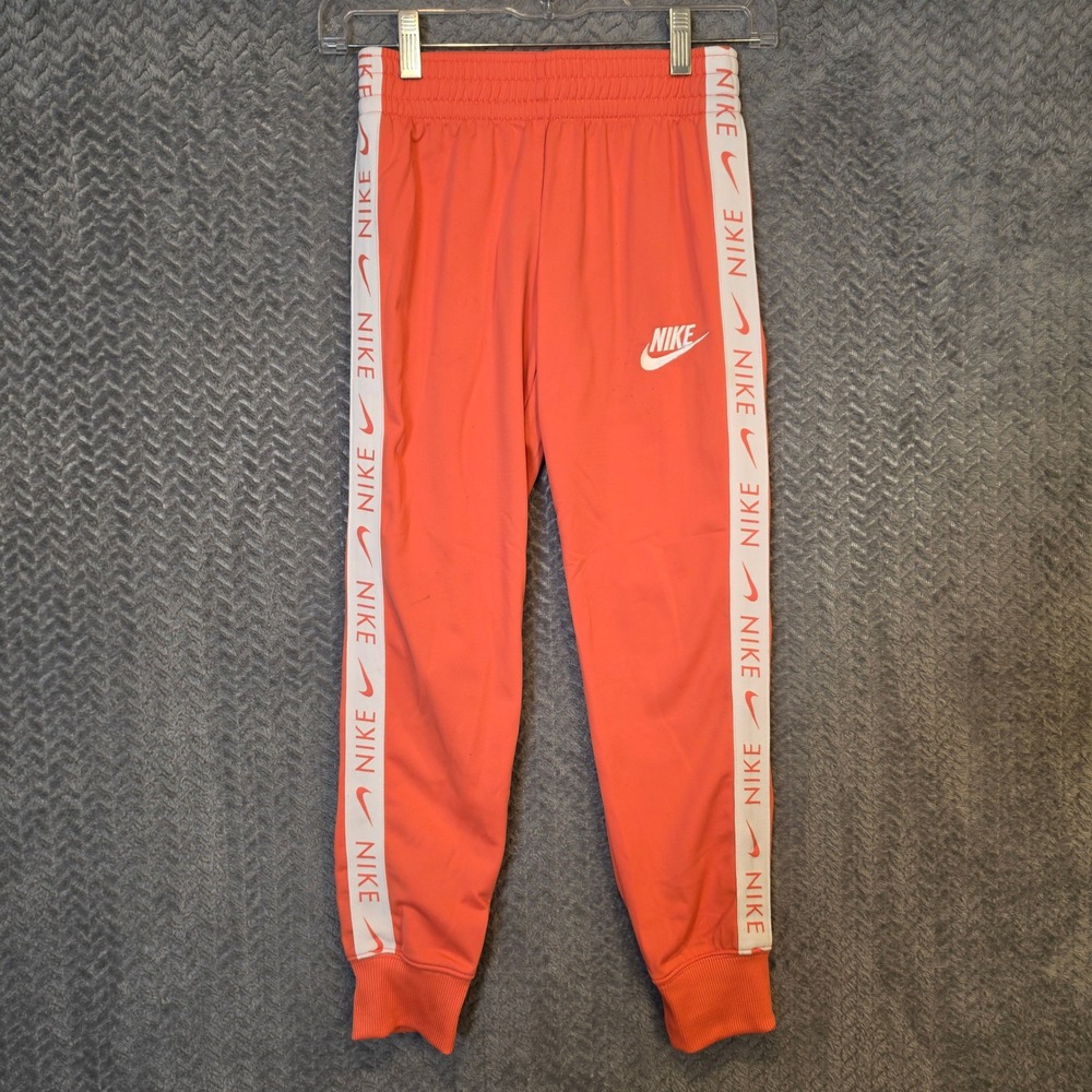 Nike Kids Orange Joggers Track Pants Logo Tape Side Stripe Size Medium M